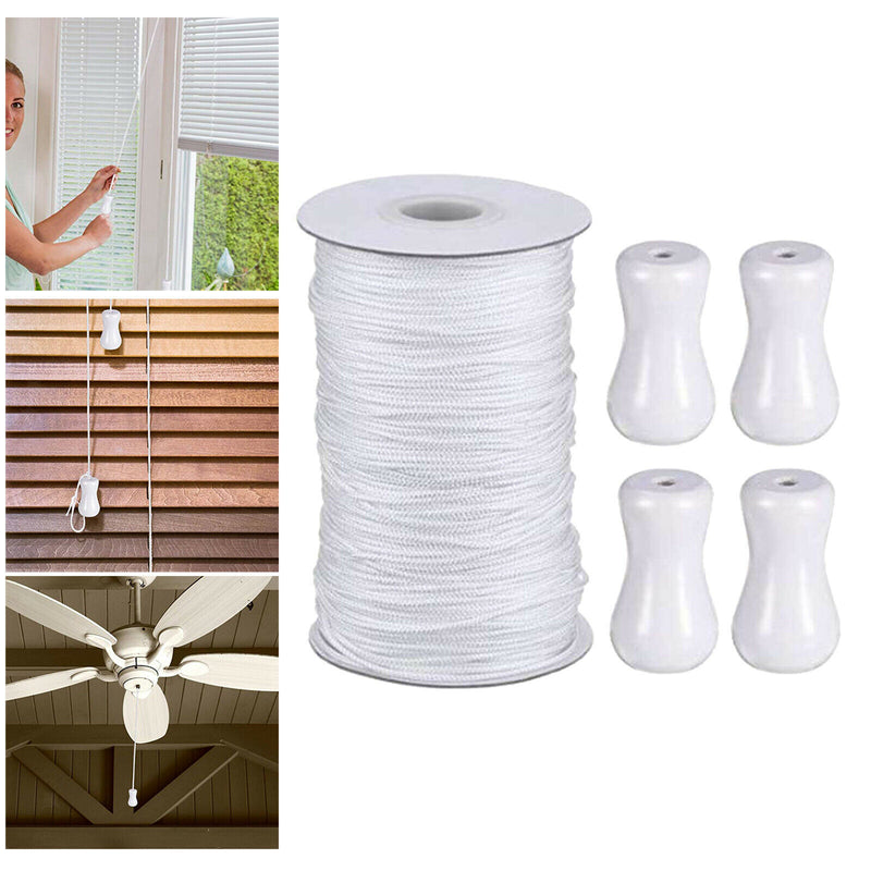1.8mm White Braided Lift Shade Cord 55 Yards/Roll with 4x White Wood Pendant