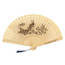 Lady Wintersweet Peacock Print Scented Wooden Folding Hand Fan Beige Z2O9
