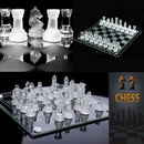 32pcs Traditional Glass Chess Board Set Game Frosted Transparent Chessboard Q8G9