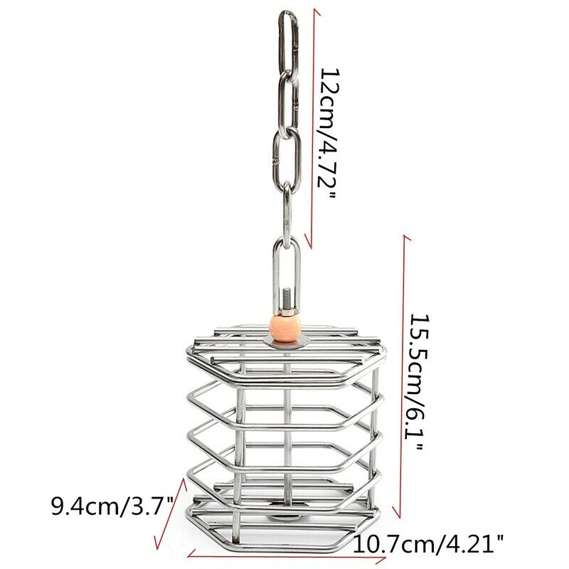 Pet Bird Parrot Squirrel Bold Stainless Steel Food Hanging Cage Foraging To L4Z9