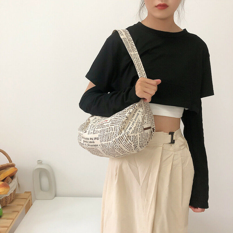 Women Handbag Newspaper Top-Handle Pillow Fashion Leather Cylinder Shoulder Bags