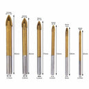 6pcs Titanium Coated Glass Drill Bits Set 4 Cutting Edges Cross Spear Head