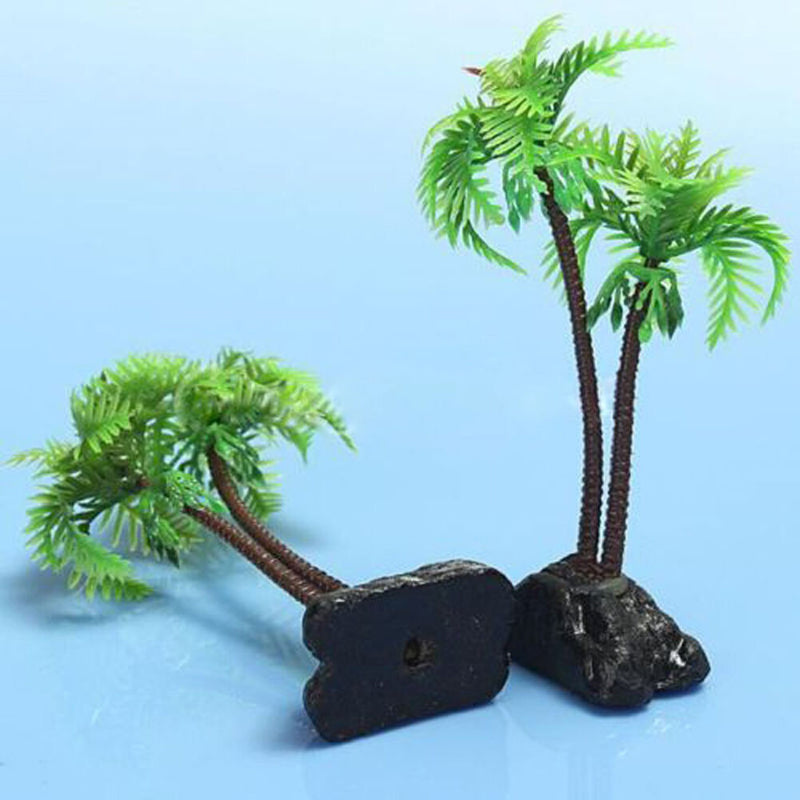 Plastic Aquarium Coconut Tree Fish Tank Plants Ornament Decoration 5" Cool