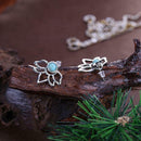 Women Alloy Retro Turquoise Petal Hollowed Leaves Pierced Stud Earrings