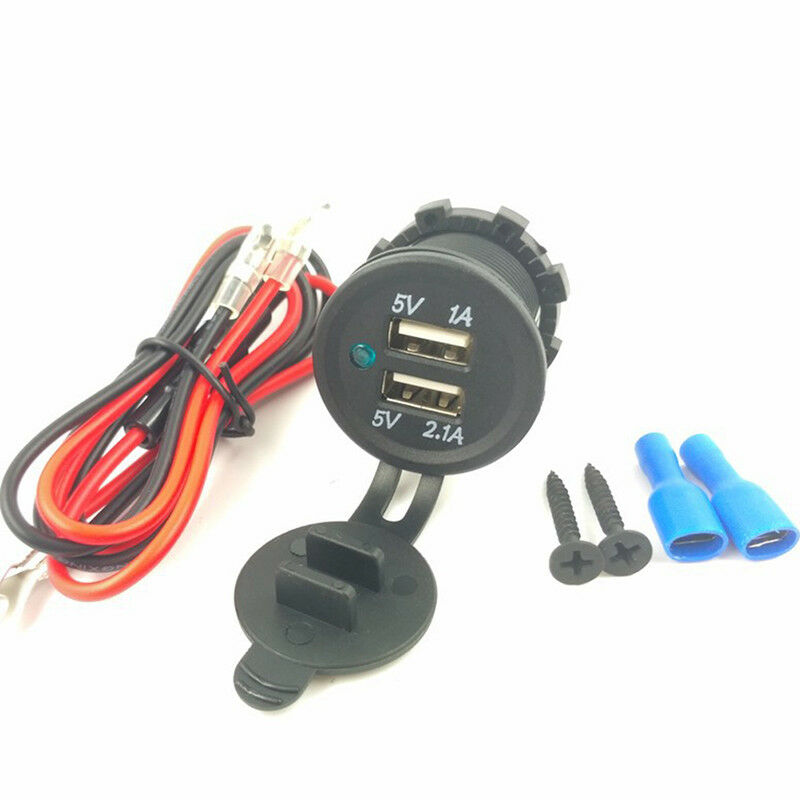 DC 12V/24V Dual USB Power Motorcycle Car Cigarette Lighter Charger Socket PBX