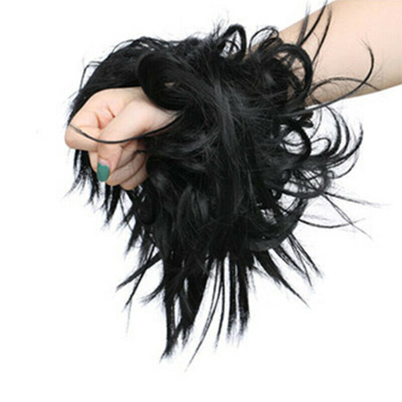 Women Messy Scrunchie Chignon Hair Bun Straight Elastic Band Updo Hairpiece G6F5