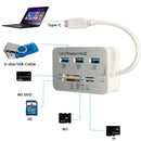 3-Port Aluminum USB 3.0 Hub With MS SD M2 TF Multi-In-1 Card Reader For MacBook