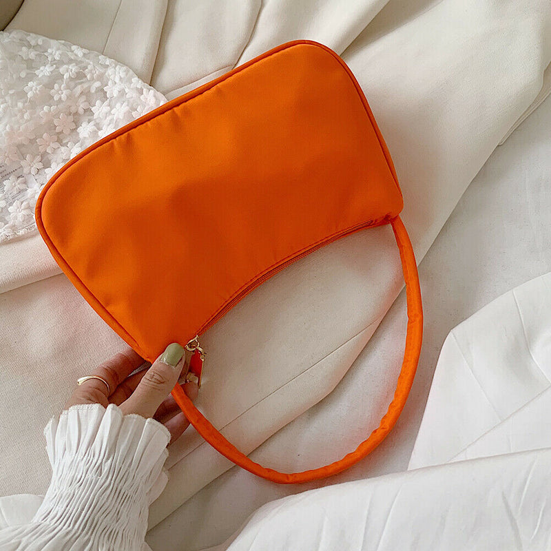 Nylon Casual Women Handbag Tote Female Solid Underarm Shoulder Bag (Orange)