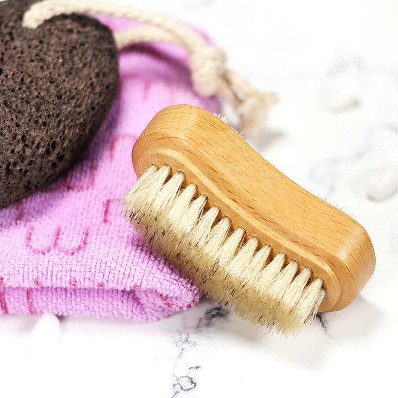 Wooden Nail Brush For Manicure & Pedicure Scrubbing Clean Bristles Both Sides Cy