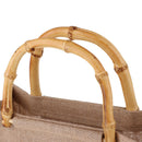 Eco-friendly Burlap Handbag Linen Shopping Bag with Bamboo Handles Design