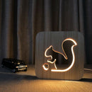 Wooden Squirrel Lamp Kids Bedroom Decoration Warm Light LED USB Night Light D7X5