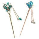 2pcs Womens Retro Crystal Butterfly Flower Hairpins Hair Sticks Hair Clips