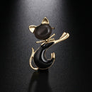 Cute Black Tie Cat Brooch Smooth Artificial Opals Corsage For Women Collar