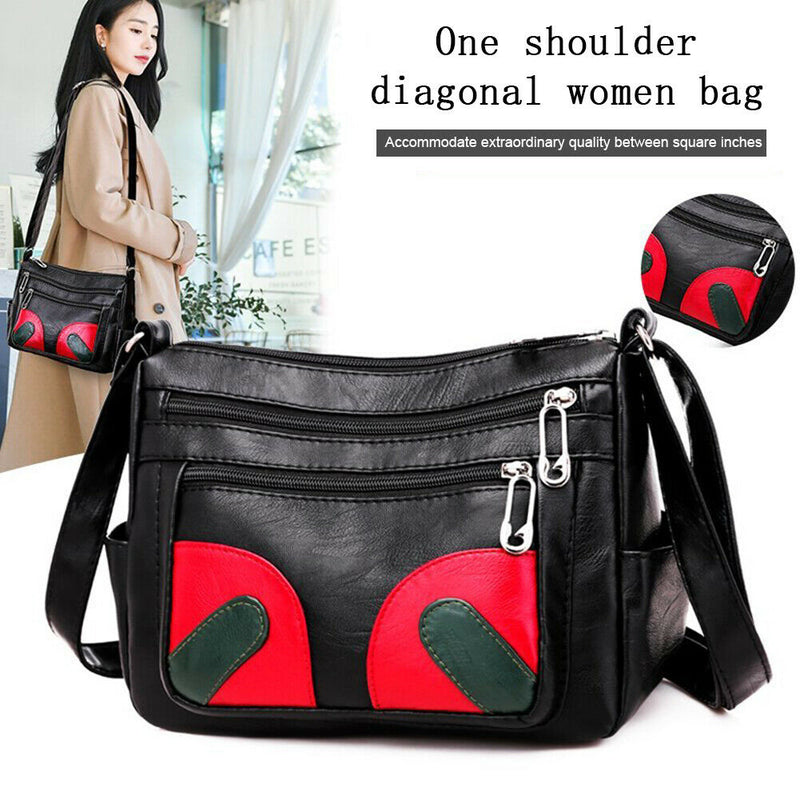 Retro Mummy Leather Flower Shoulder Totes Women Multi-zipper Crossbody Bags