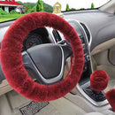 3Pcs/set Winter wine red warm plush car steering wheel cover handbrake covers â„–[