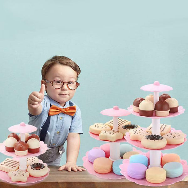 17PCS Girl Pink Cake Tower Mini Cookie Food Set Plastic Kitchen Toys Kids P F3A4
