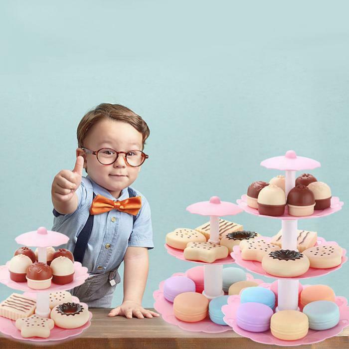 17PCS Girl Pink Cake Tower Mini Cookie Food Set Plastic Kitchen Toys Kids P F3A4