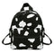 Cow Print Backpack Women Canvas Schoolbag Teenage Girl Mini Bagpack (Black)
