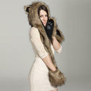 Warm Animal Fur Scarf Fluffy Plush Cap Ear Hood Shawl Glove Unisex