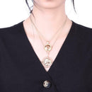 Women Retro Double Layers Alloy Round Pendant Long Necklace Clavicle Chain