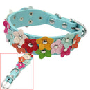 Dog Puppy Safety Neck Collar Flower Faux Leather With Metal Buckle 2.5cm Width