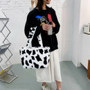 Fashion Cow Print Shoulder Bag Women Plush Totes Large Capacity Handbag (A)