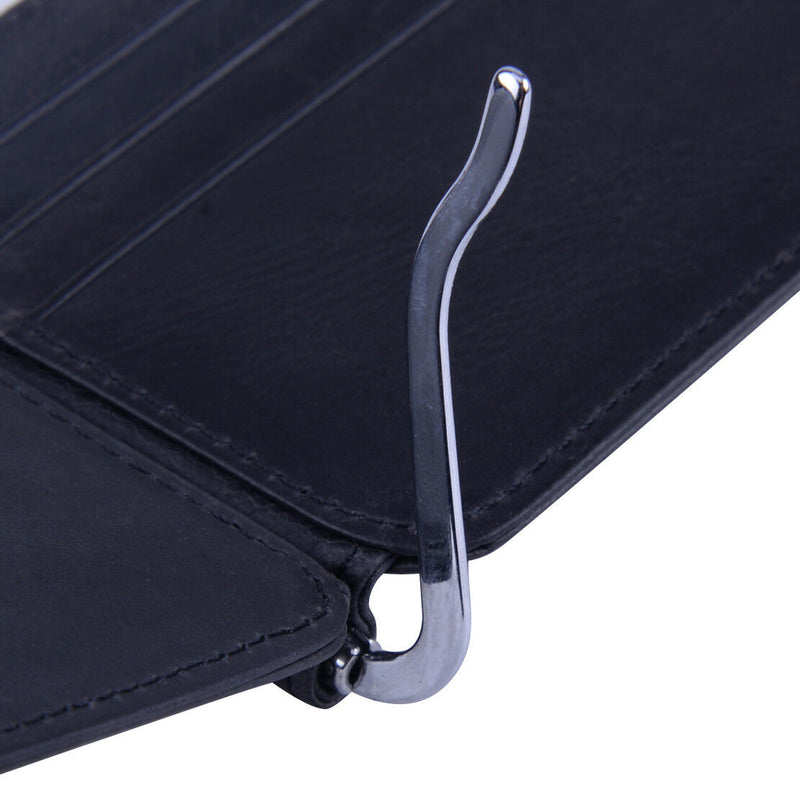 Black Men's Leather Wallet Cowhide Money Clip Credit Card Holder Purse