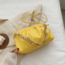 Women Pleated Shoulder Bag Chain Totes PU Cloud Messenger Handbag (Yellow)