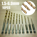 10pcs HSS Titanium Hexagonal Drill Bit Screwdriver 1.5-6.0mm for Metal Wood #