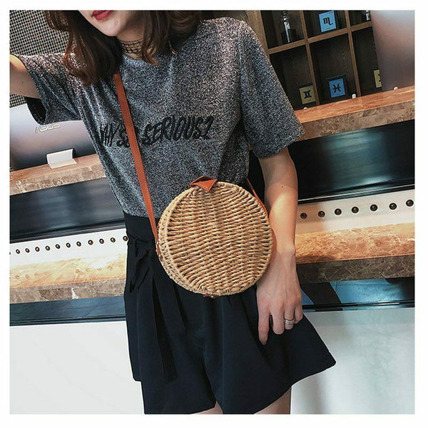 Natural Woven Straw Bag Shoulder Cross-Body Female Bag Seaside Holiday Bag  H5R6