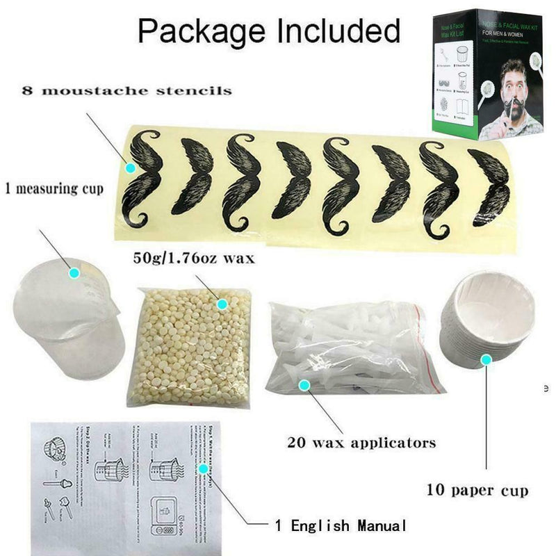 50g Nose Ear Hair Removal Wax Kit Sticks Easy Mens + 8pcs Funny Beard stickers