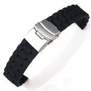 Black Silicone Waterproof Diving Watchband Strap Deployment Clasp 18mm S8G2