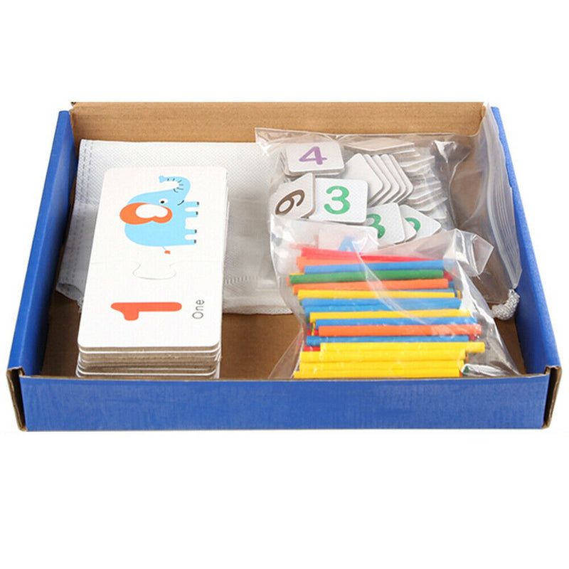 Kindergarten Wooden Counting Sticks + Number Cards Set Math Toys for Kids