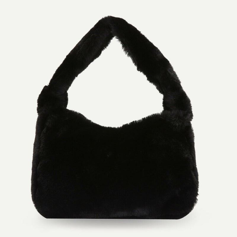 Women Winter Fur Handbag Plush Shoulder Underarm Bag Fashion Clutch (Black) A