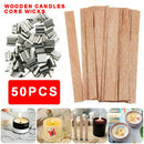 50 Set Wooden Candle Wicks Cores Sustainer Clip Soap Making DIY Craft for Party