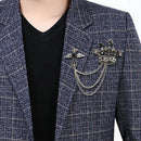 Lady Men Clear Crystal Rhinestones Brooch Lapel Pin Crown Coat Suit Tassel Charm