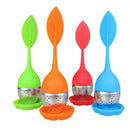 Stainless tea infuser with lid Silicone strainer Green leaf-4 piece W1J5