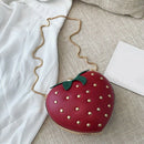 Cute Strawberry Heart Shape Pu Studs Fashion Lady Chain Wallet Clutch Bag S