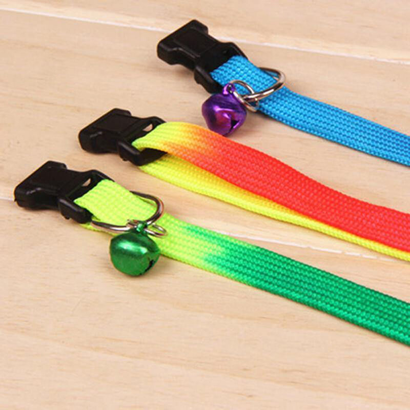 Rainbow Color Adjustable 24 34 cm Collar with Small Bell Pet Cat Dog Puppy-M
