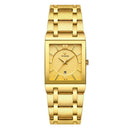 Mens Fashion Watch Rectangular Dial Analog Quartz Wristwatch Golden