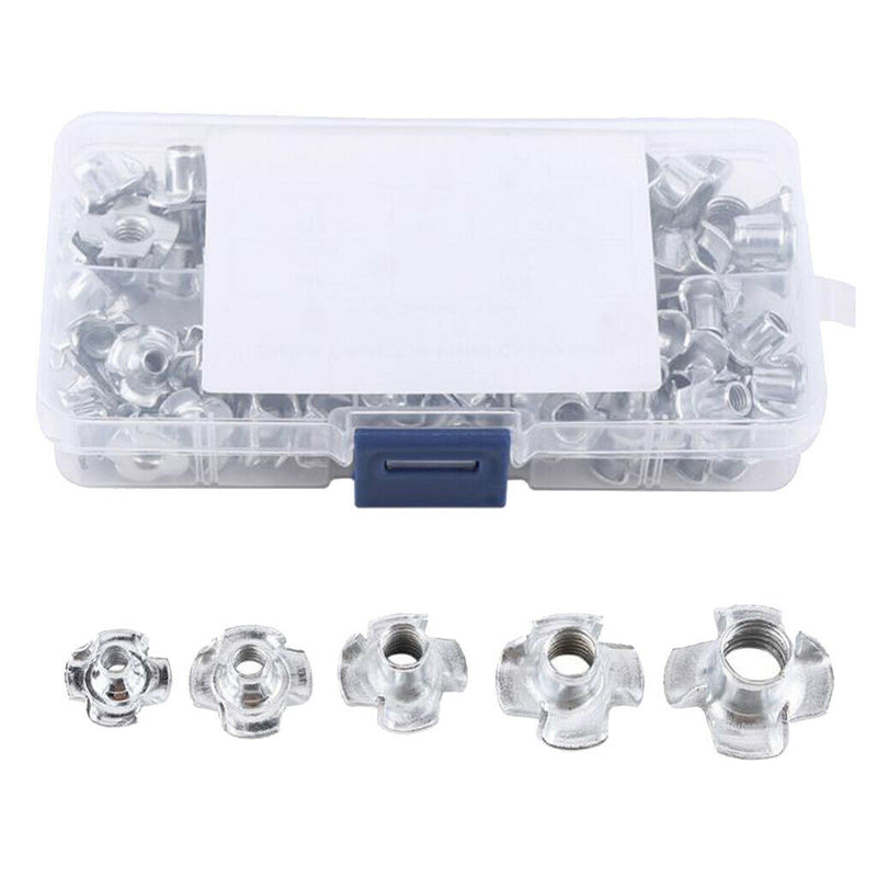 80Pc M3  M5 M6 M8 Carbon Steel Plated Four Prong Furniture T Nuts Blind Nut