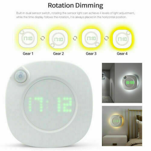 1*LED Digital Time Wall Clock With PIR Motion Sensor Night Light Home Clock Lamp