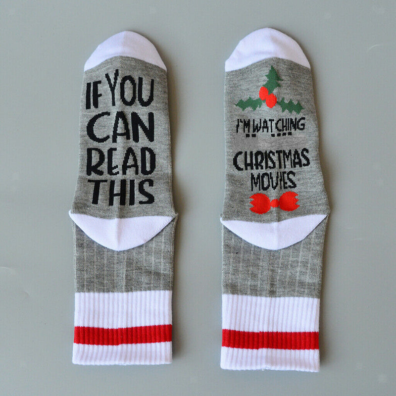 Unisex Christmas Design Socks Cotton Novelty Festive Sock One Size Pale Grey