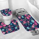 4Pcs Home Bathroom Decor Set Pink Flowers Pattern Toilet Seat Cover Bath Ma