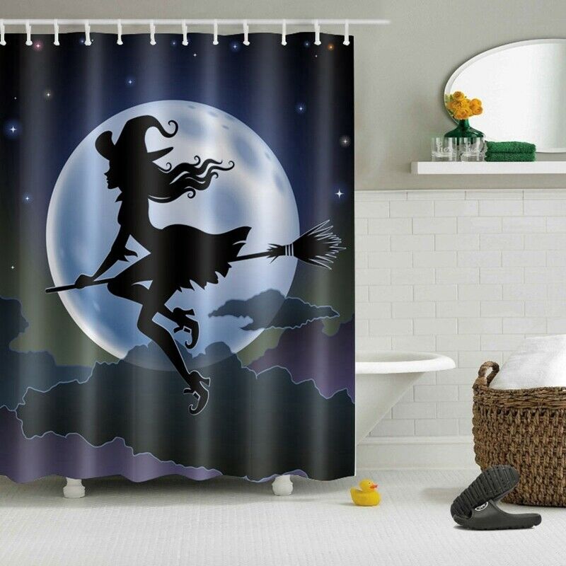 Halloween Witch Shower Curtain Bathroom Waterproof Shower Curtain Printing  S4Z9