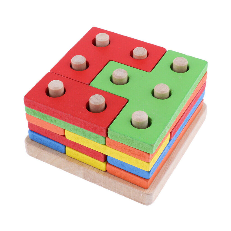Shape Sorting Geometric Blocks Toys Stacking Game Birthday Gift for Toddler