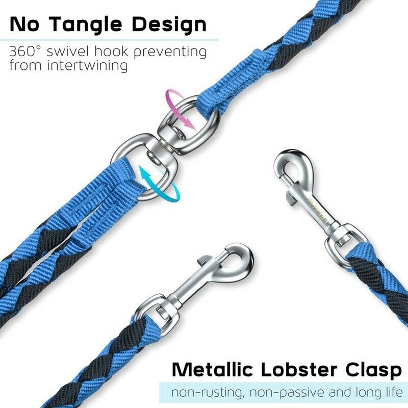 Double Dog Leash Braided Tangle Dual Leash Coupler For Walking Dogs Double