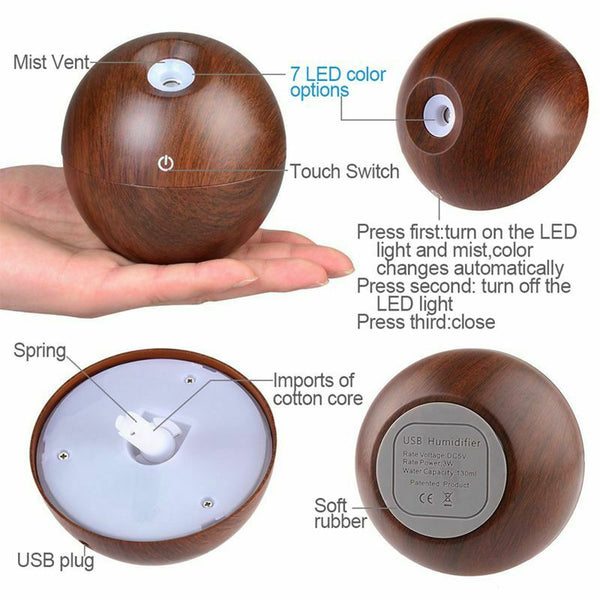 USB Aroma ESSential Oil Diffuser Ultrasonic Mist Humidifier Air Purifier Co M9N8