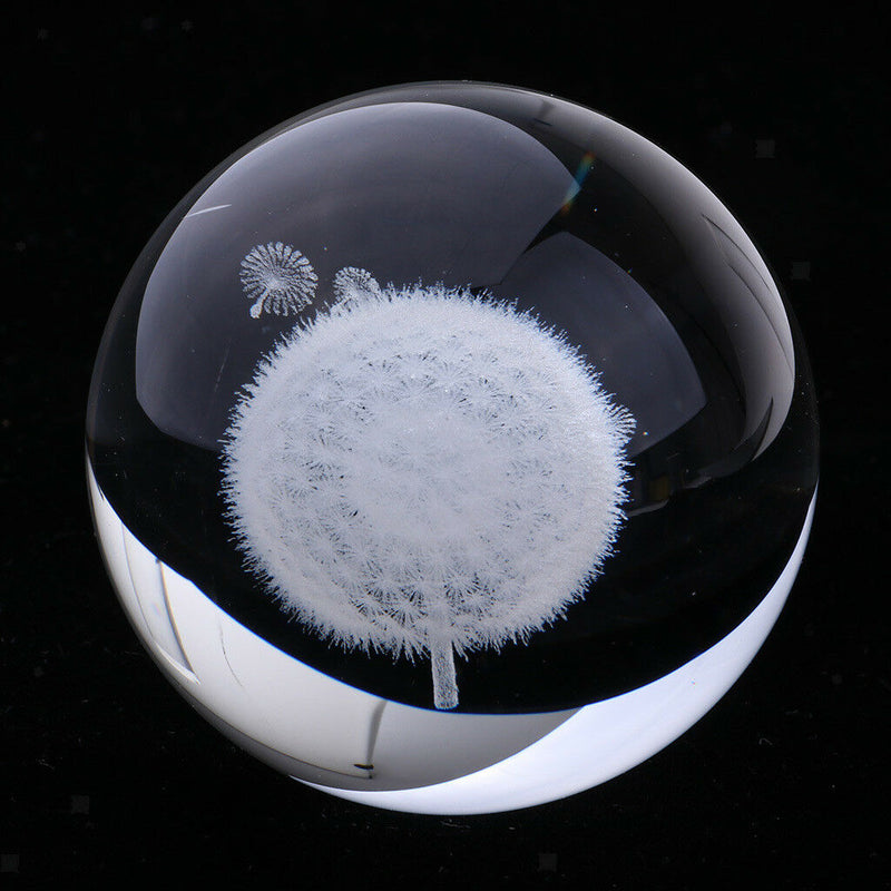 60mm Inner Carving Dandelion Crystal Ball Paperweight Fengshui Home Decor