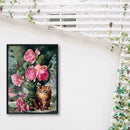 5D DIY Diamond Painting Pink Flowers Cat Cross Stitch Embroidery Rhinestone